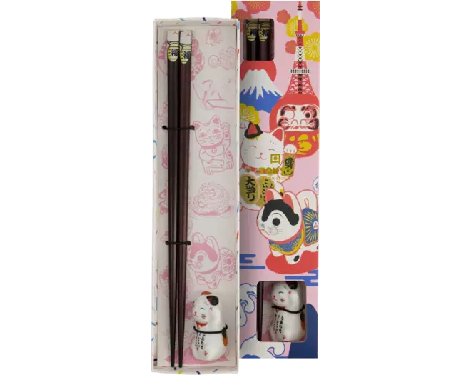 TOKYO DESIGN STUDIO Essstäbchen-Geschenkset und Rest Lucky Cat (B) - Panda-Panda Asia Shop by JEN