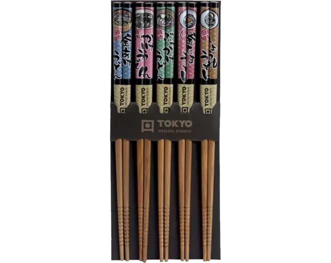 TOKYO DESIGN STUDIO Essstäbchen-Set "Speisen "– 5 Paar - Panda-Panda Asia Shop by JEN