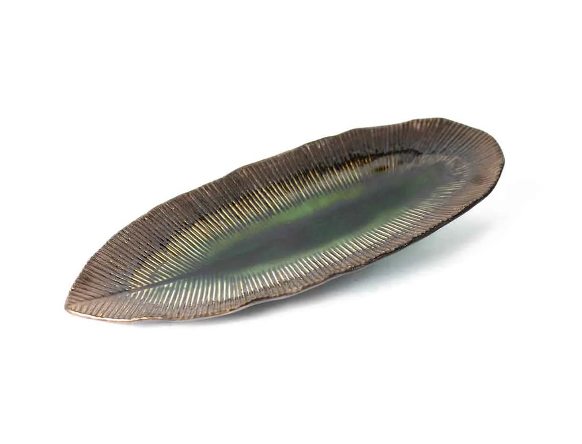 Oblong-Teller | Grün-Braun 21 x 10, 5cm