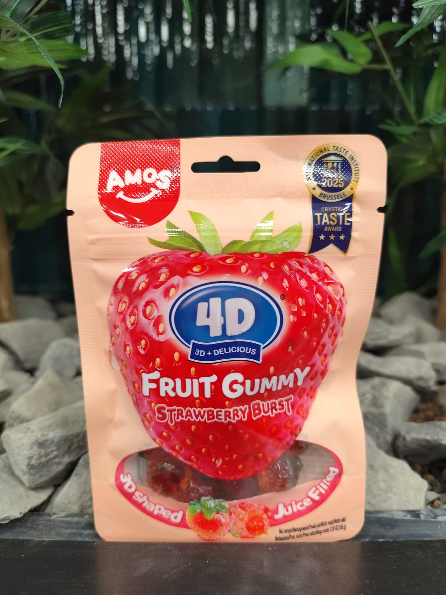 AMOS 4D Fruchtgummibärchen Juicy Burst – Erdbeere 65g