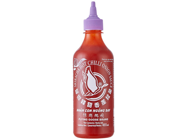 FLYING GOOSE Sriracha Chilisauce mit Zwiebeln 455ml - Panda-Panda Asia Shop by JEN