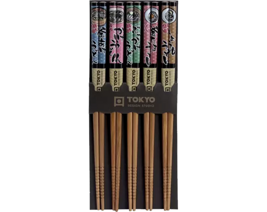 TOKYO DESIGN STUDIO Essstäbchen-Set "Speisen "– 5 Paar - Panda-Panda Asia Shop by JEN