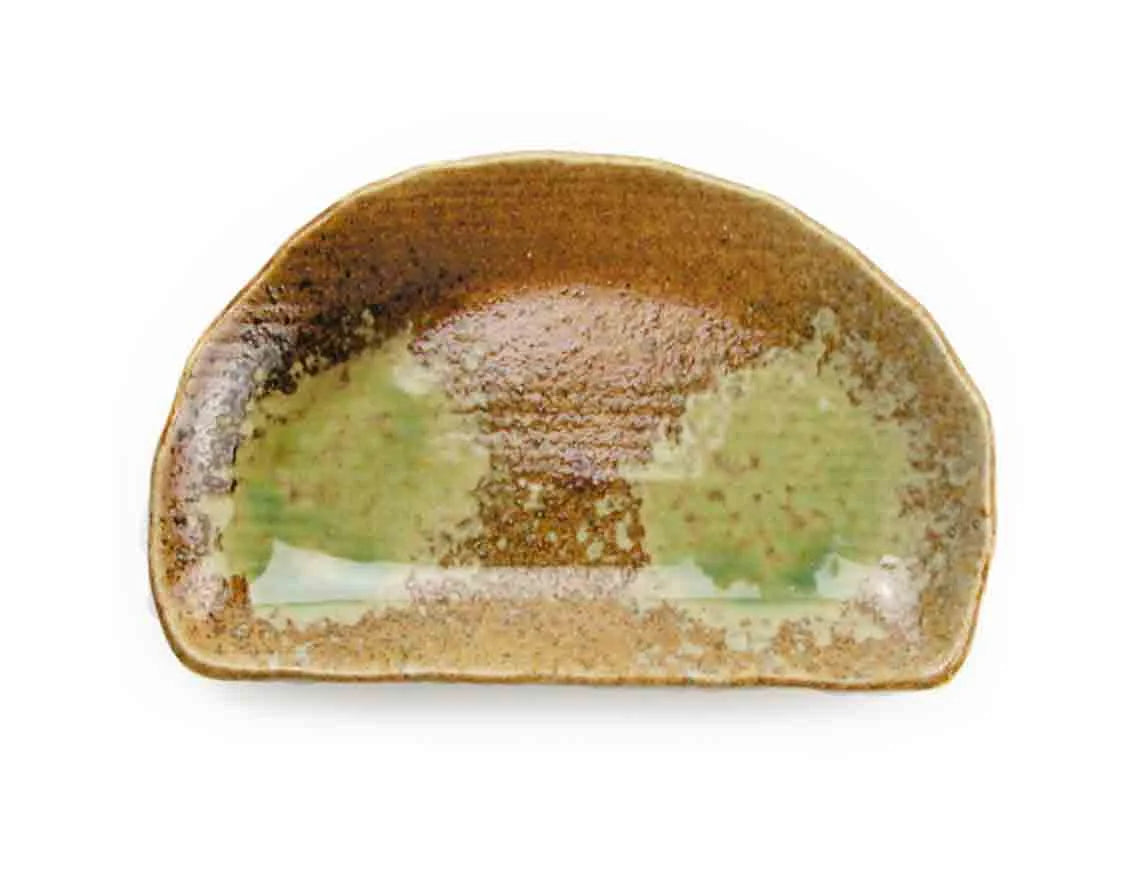 Teller | halbrund Porzellan | gold-grün | 21X13,5 CM