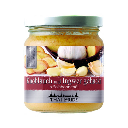 THAI PRIDE Knoblauch Ingwer gehackt in Sojabohnenöl 175 g - Panda-Panda Asia Shop by JEN