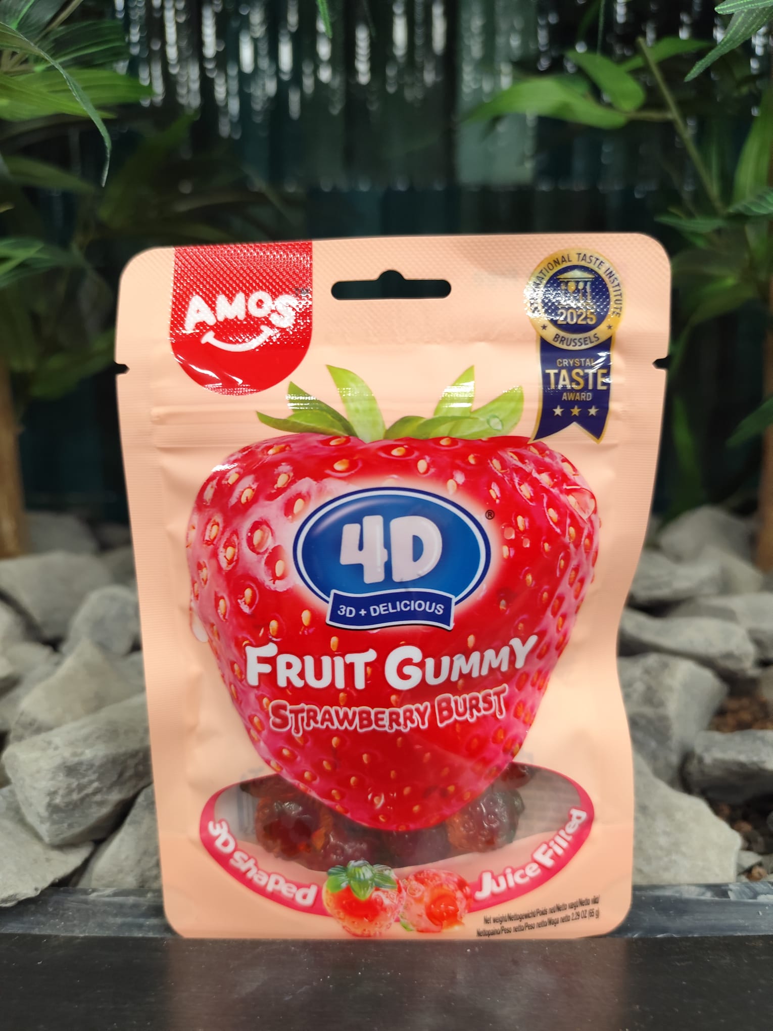 AMOS 4D Fruchtgummibärchen Juicy Burst – Erdbeere 65g