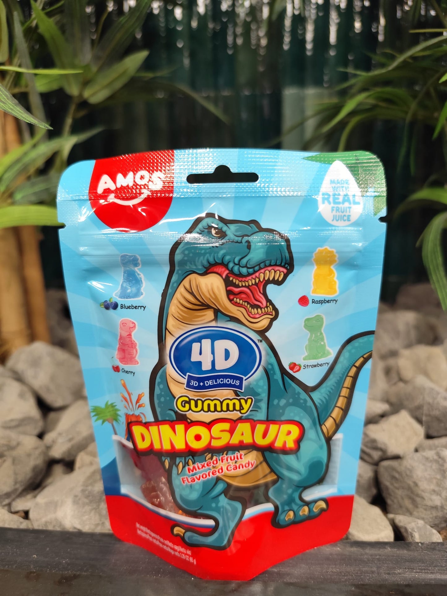 AMOS 4D Gummibärchen-Dinosaurier – Fruchtgeschmack 65g
