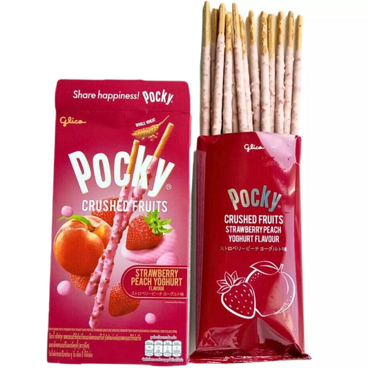 GLICO Pocky Biscuit Stick Crushed Fruits Strawberry Peach Yogurt 55g - Panda-Panda Asia Shop by JEN